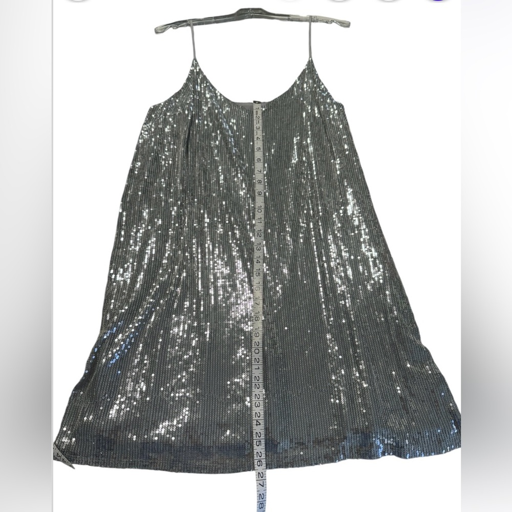 Silver Sequin Dress Spaghetti Strap Women’s Large Concert Ready - Picture 7 of 8